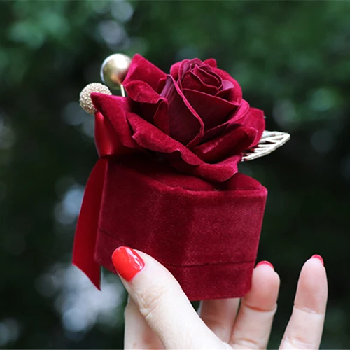 Свадебная коробка для колец на заказ, ручная работа, коробка для украшений из роз, винтажная красная коробка для украшений, коробка для колец - Цвет: B