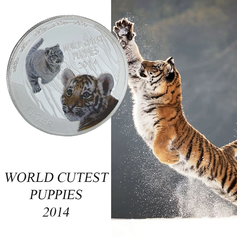 

WR One Dollar Silver Coin Tiger Design Animal Challenge Coin Commemorative Elizabeth II Metal Art Craft Collectible Gift for Men