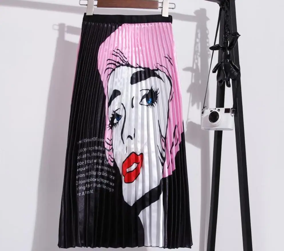 Новая мода Высокая талия плиссированная Милая юбка Весна Лето Юбки Женская эластичная талия линия миди юбка до середины икры длинные юбки