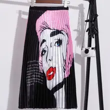 Новая мода Высокая талия плиссированная Милая юбка Весна Лето Юбки Женская эластичная талия линия миди юбка до середины икры длинные юбки