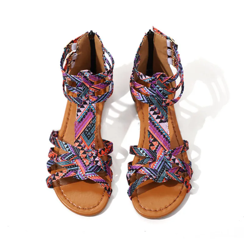 

2019 New Fashion Summer Bohemia Casual Sandals Leopard Snake Shape Ethnic Buckle Open Toe Flats Shoes Woman Size 35-43 XWZ5736