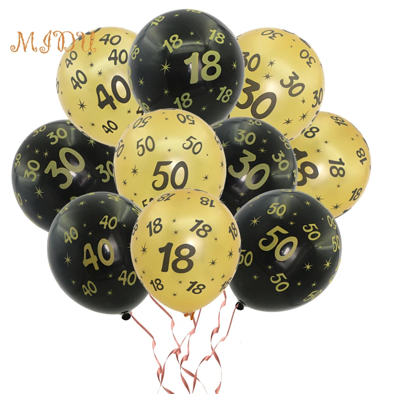 

10pcs/lot Happy Birthday Party Decoration 12inch Latex Balloon Golden Black Number 18 30 40 50 Printed Valentine's Day DIY decor