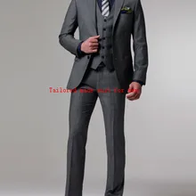 Лидер продаж, смокинги для жениха на заказ, Свадебный деловой мужской костюм, серый лацкан друг жениха, bestman костюм(пиджак+ брюки+ жилет+ галстук