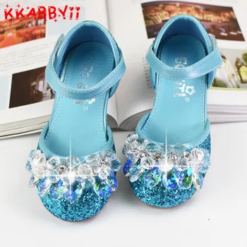 

Girls Sandals Children's shoes Rhinestone Beading Glitter Leather School Shoes For girls Sequined heels Kids female