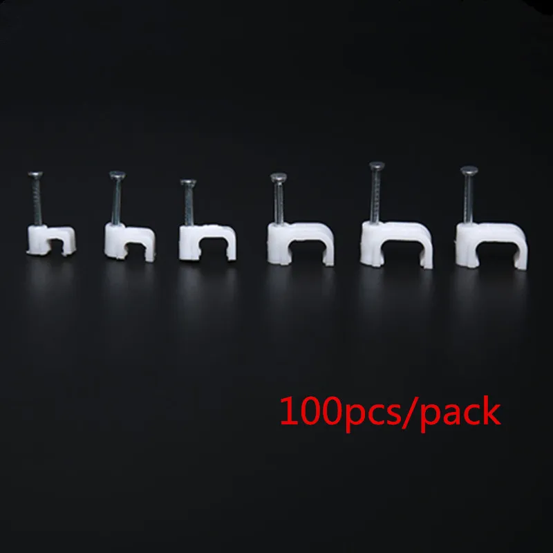 PE Plastic 4mm Circle Cable Clip C Shaped High Carbon Steel Nails Cable clips Wire Wall holder 100pcs/pack