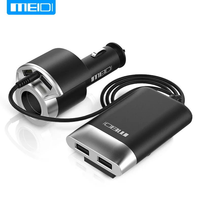 MEIDI Car Charger 4 Ports USB & Cigarette Lighter Adapter With 2M Cable Universal USB fast charger for Mobile Phones Tablet 