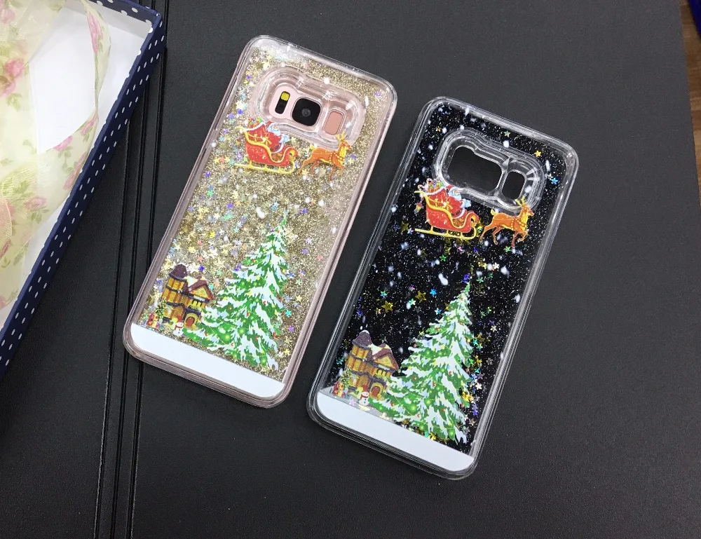 Botexbling Рождество Санта Клаус подарки Олень чехол для Samsung Galaxy S8 s8plus дело Блеск Звезды зыбучие пески динамический жидкий Cover