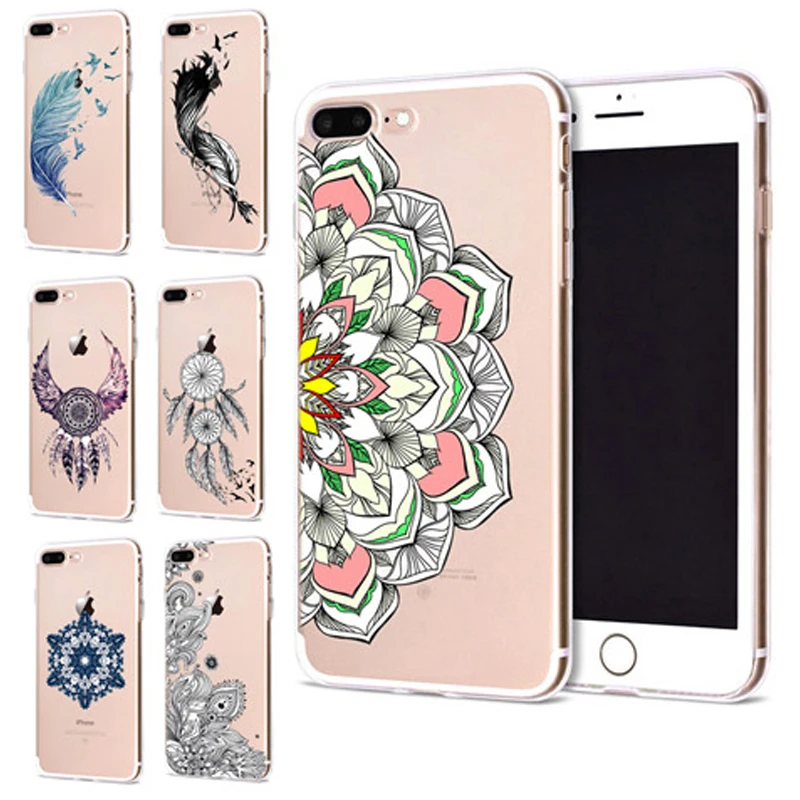 Funda For Apple Iphone 6 6s 7 Plus X 10 Feather Mandala Soft Tpu Cover For Iphone 7 Case Original Coque For Iphone 8 Case B346 Fitted Cases Aliexpress
