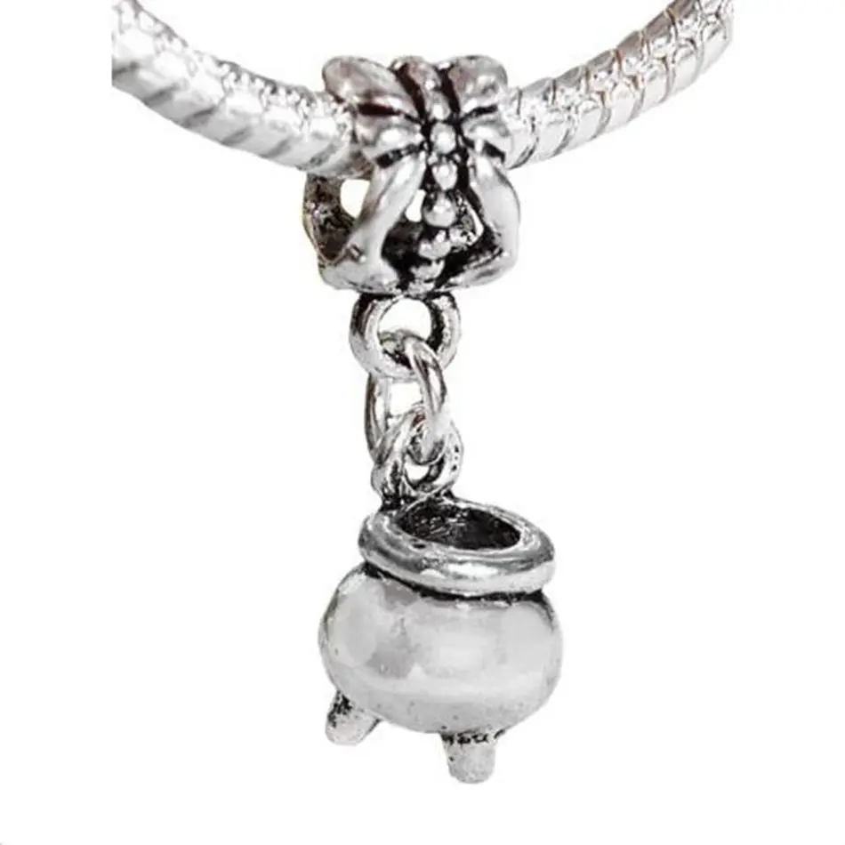 

100pcs Ancient silver Witch's Cauldron Pot Halloween 3D Pendants Charms European Bracelet 25 mm x 6.5 mm A12326