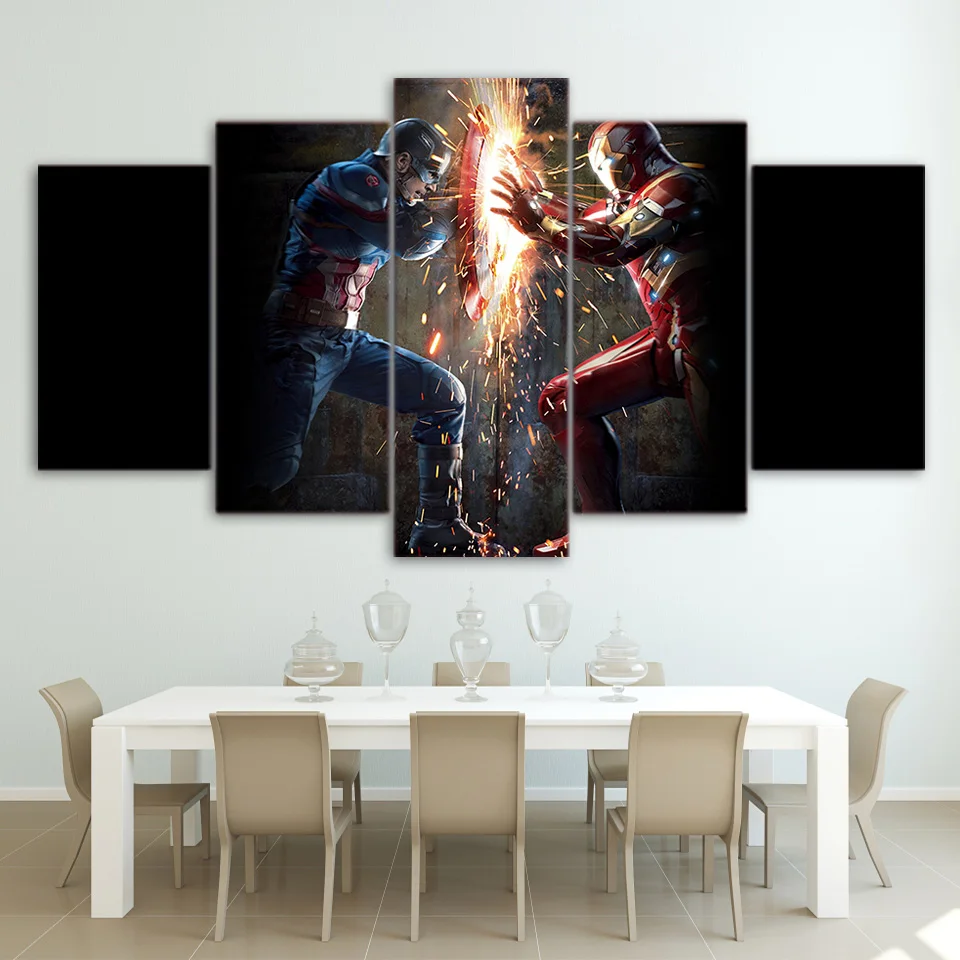 

Fashion Canvas Painting Wall Art Prints Home Decoration Landscape Pictures 5 Panel Movie Captain America For Living Room Framed