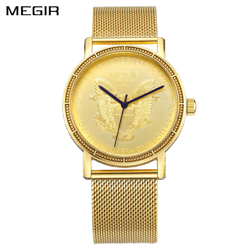 

MEGIR Official Men Quartz Watches Mens Full Steel Clock Gold Watch Casual Wrist Watch Waterproof relogio masculino free shipping