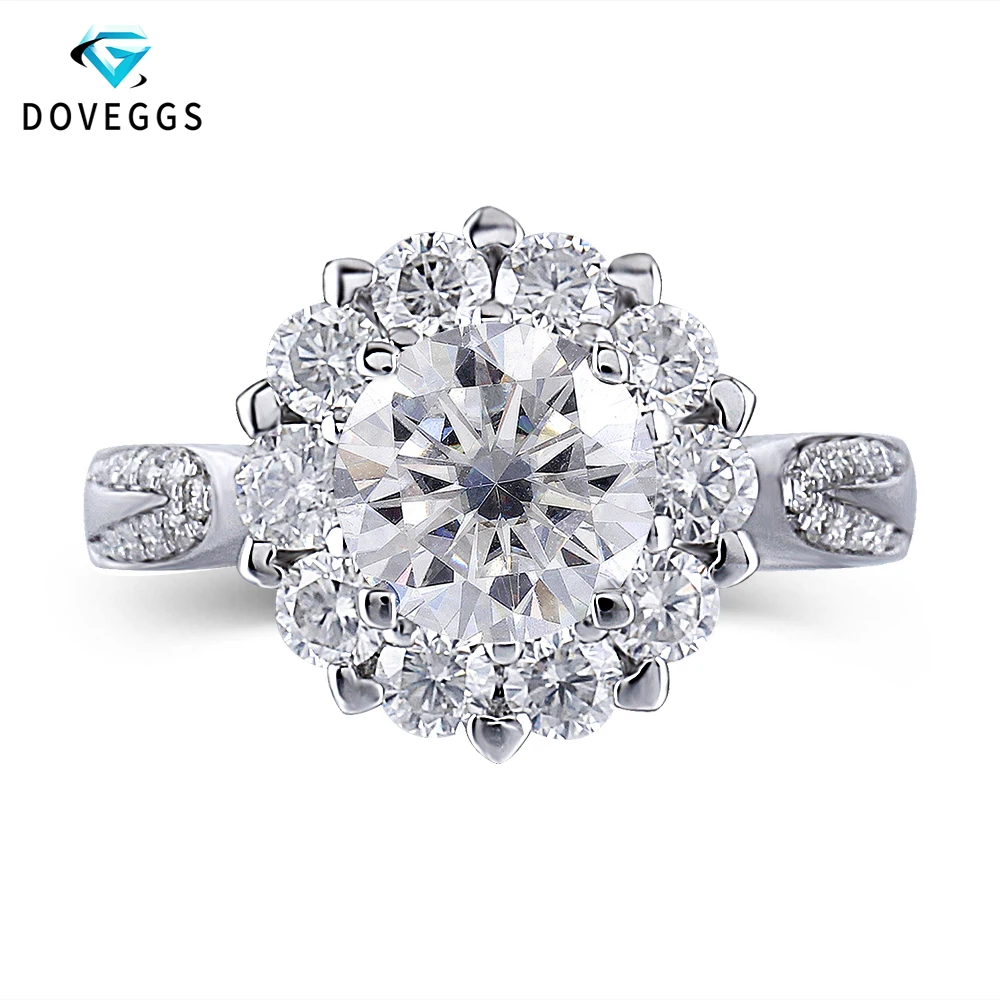 

DovEggs 14K 585 White Gold Center 1ct 6.5mm F Color Moissanite Diamond Engagement Rings For Women Halo Gold Ring with Accents