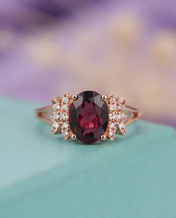 

MYRAY Garnet Red Gemstone Engagement Ring Natural Diamond 14k Rose White Yellow Gold Wedding Bridal Set Anniversary Gift Women