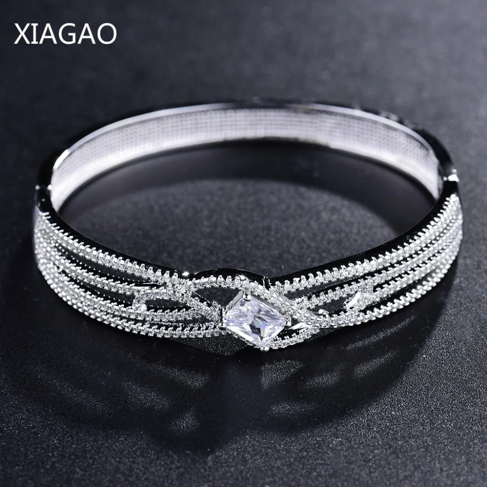 

XIAGAO Brand 3 Colors Bracelets & Bangles Silver Color Full of Rhinestones Cubic Zirconia Pulseras Femme Wedding Jewelry Gift