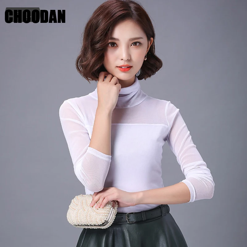 Mesh Sleeve Tops Hansber Women's Sheer Mesh Long Sleeve Top See