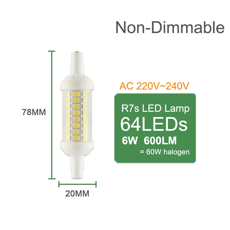 Kaguyahime СВЕТОДИОДНЫЙ R7S 6 Вт~ 15 Вт 110 В 220 В светодиодный светильник с регулируемой яркостью 78 мм 118 мм 189 мм Замена галогенного прожектора 50 Вт 150 Вт 200 Вт - Испускаемый цвет: 64LED 220V NoDimmabl