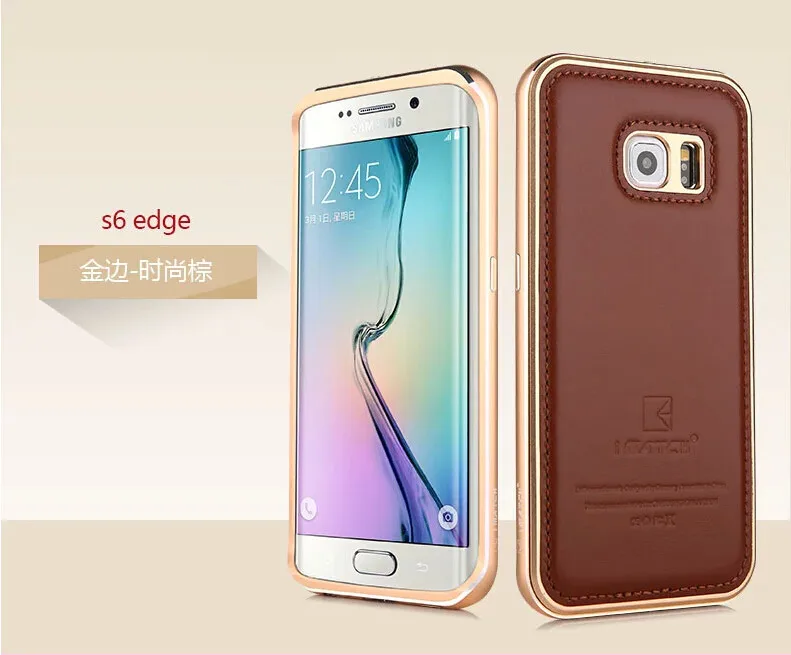 gold bumper brown Роскошный чехол для samsung Galaxy S6/S6 Edge/S6 Edge Plus, металлический бампер, чехол из натуральной кожи, жесткий чехол с полной защитой, задняя крышка - Цвет: gold bumper brown