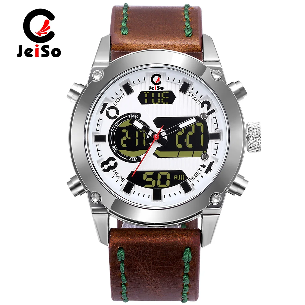 

JeiSo Men Big Dial Sports Mens Watches Multifunction Chronograph Waterproof Alarm Clock Date Digital Leather Men Wrist Watch