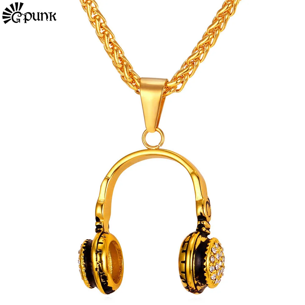 dj headphone necklace For Men Stainless Steel Chain hiphop jewelry