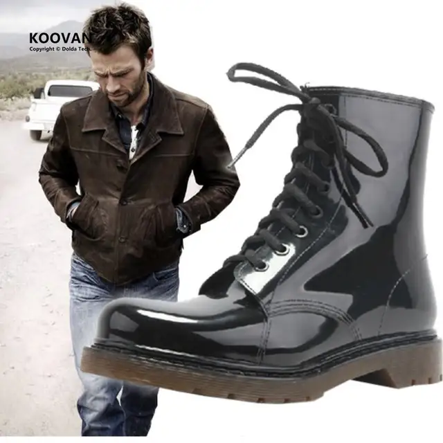 Koovan Man Rain Boots 2018 New Fashion Men Shoes Rainboots Men Black Martin Boots Rain Shoes Large Size 39,45