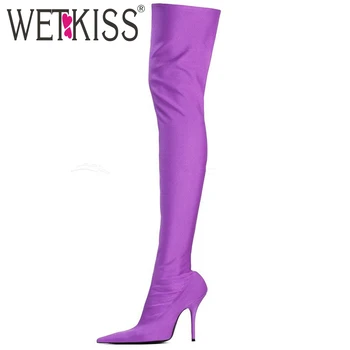 

WETKISS Brand Design Shoes Women 2019 Sexy Pointed toe Over Knee Boots Woman Thin Heel Thigh High Boot Female Party Bright Color