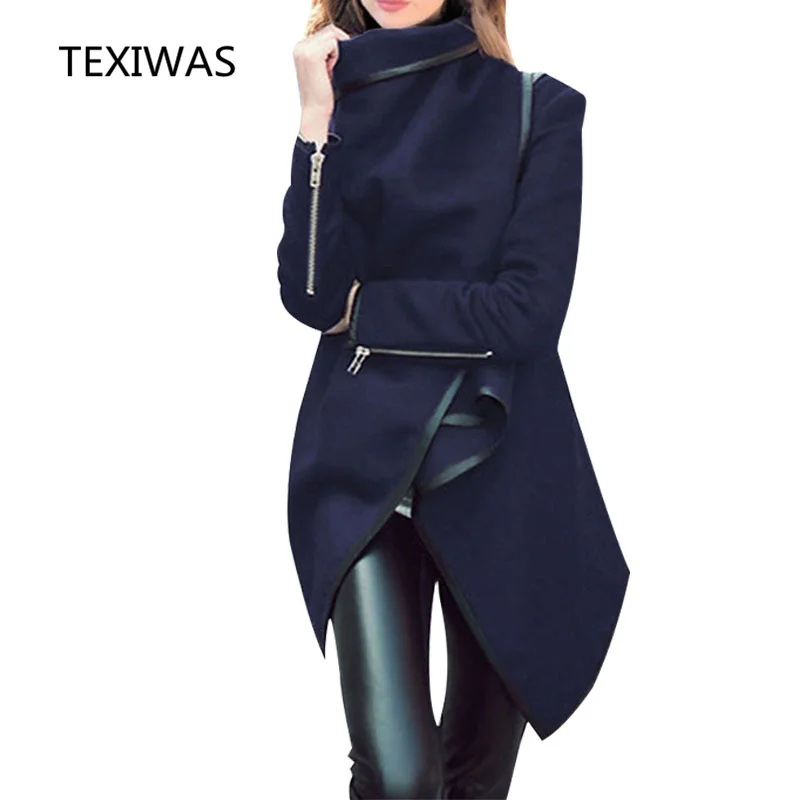 TEXIWAS 2018 new Autumn Winter Trench Coat Irregular