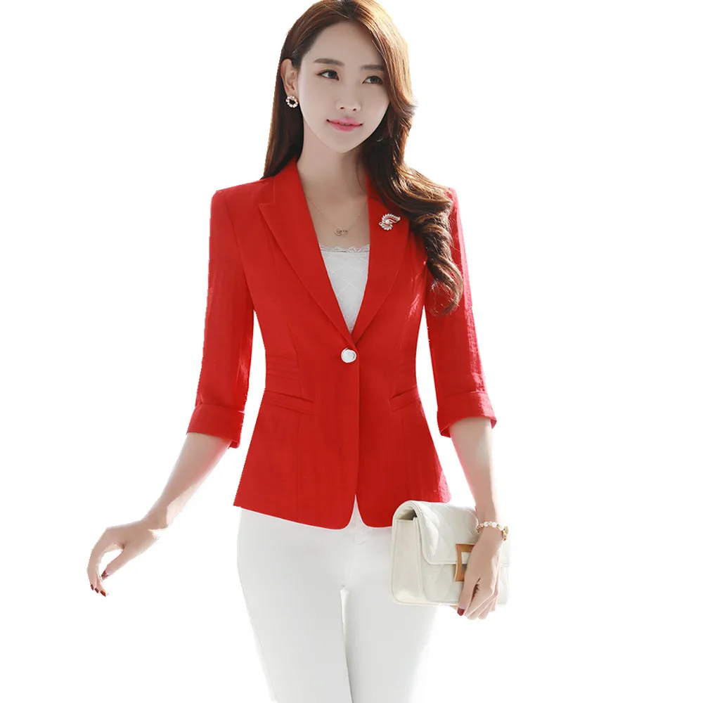 Fmasuth Women Red Blazer 2017 3/4 Sleeve Single Button 4XL Plus Size ...