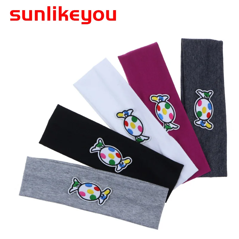 

Sunlikeyou Candy Embroidery Baby Hair Accessories Cotton Elastic Headband Boy Sports Breathable Turban Baby Girl Headbands