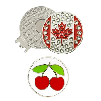 

PINMEI Golf Ball Mark Hat Clip Sets 1pc Crystal Embossied Canadian Flags Golf Marker & 1pcs Cherry Marker&1pc Golf Cap Clip Sets