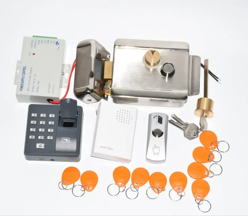 

Gate Door Lock Access Control System Kit Electric Door Lock with Power Supply fingerprint reader exit button 10 tags