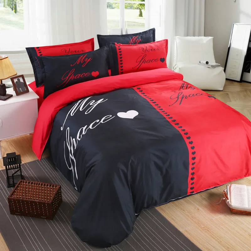 Home Textile Red Black Bedding Set Couples Duvet Cover Pillowcase