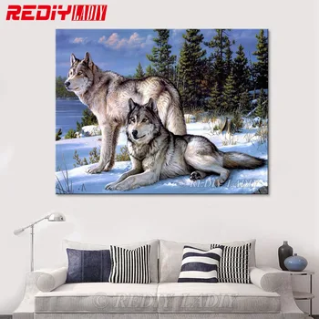 

Diamond Painting Cross Stitch Wolf Brothers Full Round Diamond Embroidery Crystal Picture of Rhinestones Mosaic Pattern Crafts