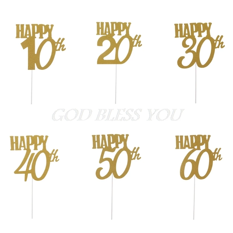 

Gold Happy 30th/40/50/60 Wedding/Birthday/Party Cake Topper Cake Decoration