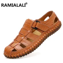 Высокое качество Лето Для мужчин повседневные сандалии Босоножки из натуральной кожи Для мужчин пляжные сандалии для прогулок летние Модная Мужская обувь Большие размеры 38–47