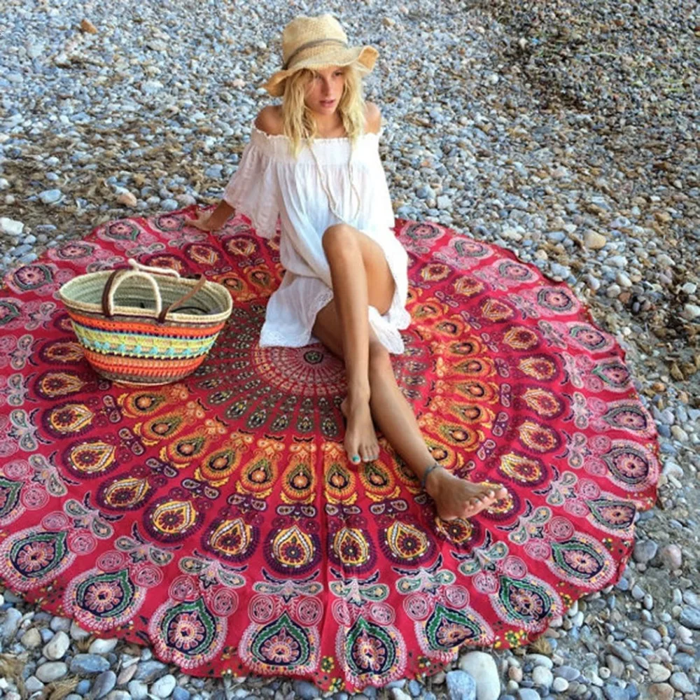 

Summer New Round Wall Hanging Beach Towel Yoga Mat Bohemia Style Print Tapestry