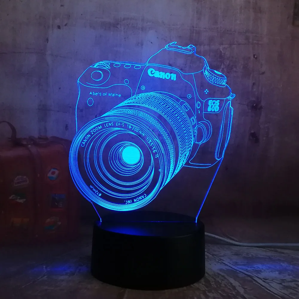 Lustre Cool 3D Camera USB LED Lamp Decoration Home Kids Sleep 7 Color Change Night Light Illusion Bedroom Table Desk Lamp Gift