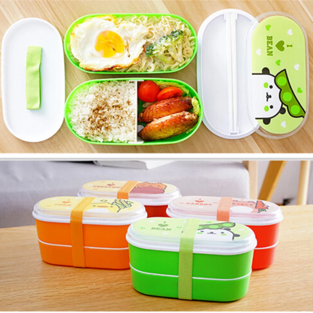 

Coffee/Green/Red/Yellow BOX Cartoon Lovely Plastic Lunch Box Portable Food Container Boxes Dinnerware Cutlery