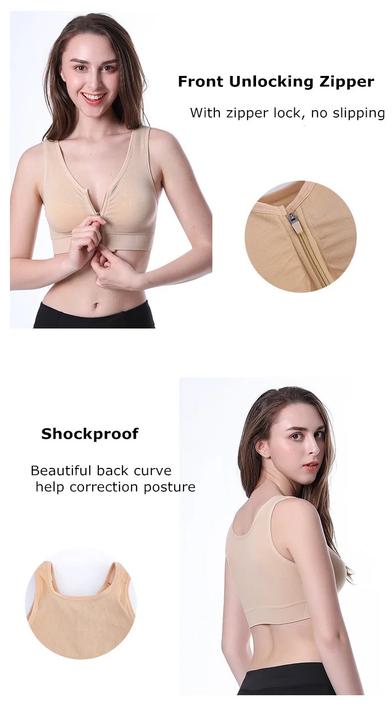 Women Sexy Bras Seamless Push Up Bra Front Zipper with Pads Wire Free Shockproof Underwear Plus Size Sleeping Bra Sport Lingerie