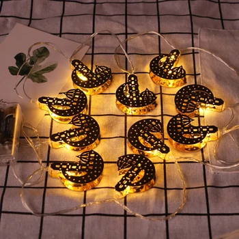 

HAOCHU 165cm Wedding Decoration Golden Iron Starry String Light Ramadan Islam Holiday Moon Castle LED Battery Power Christmas