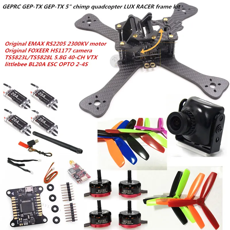 

DIY FPV mini drone GEP-TX 5" chimp quadcopter LUX RACER frame kit EMAX RS2205 + littlebee BL20A ESC 2-4S + LUX RACER + HS1177