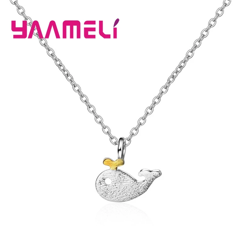 New Fashion 925 Sterling Silver Gold Horn Little Whale Pendant Necklace For Dance Party Female Animal Jewelry Gift | Украшения и