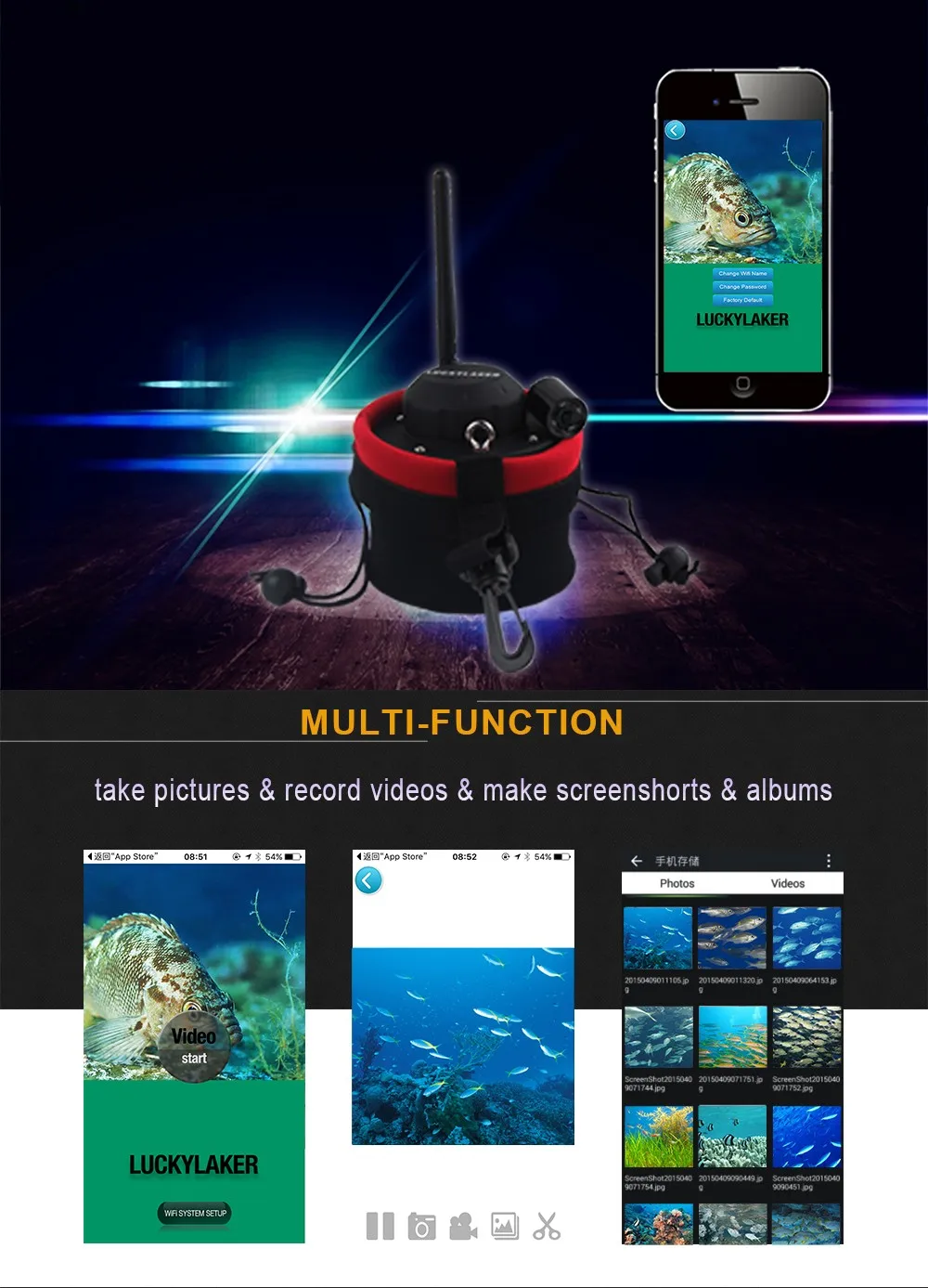 Sorte wi fi subaquática câmera de pesca
