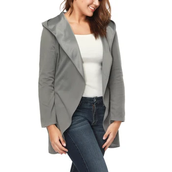 

Women Winter Coat Hooded Cardigan Woolen Overcoat Pockets Long Sleeves Female Wrap TC21