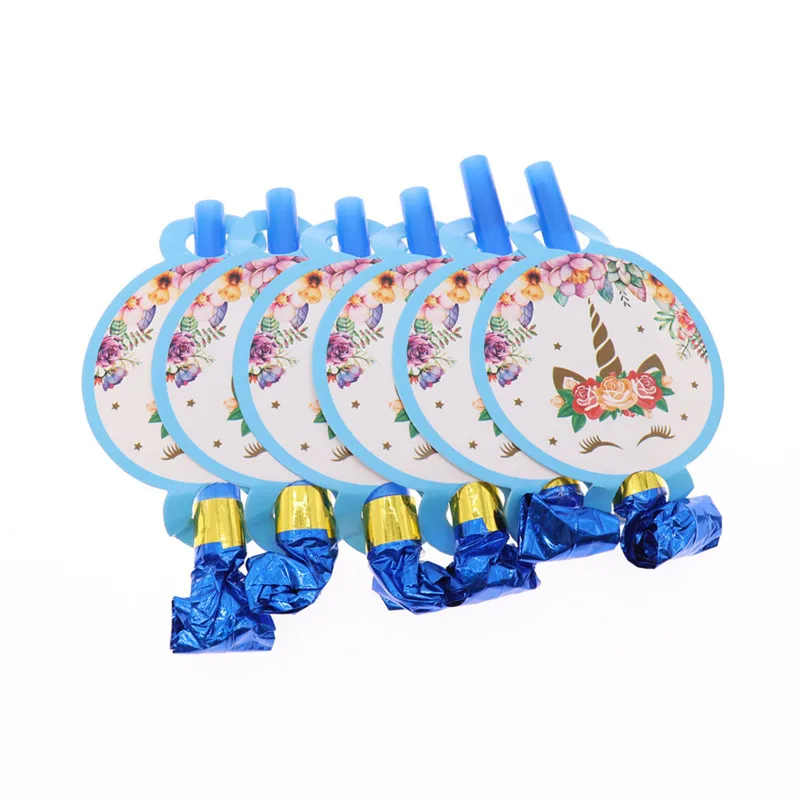 

6Pcs/lot Unicorn Blue Birthday Cartoon Blowouts Birthday Party Decorations Kid Girl's Party Supplies Noise Makers Baby Shower
