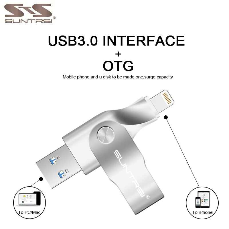

Suntrsi USB3.0 Flash Drive 32GB 64GB Pen Drive for iPhone iPad High Speed USB3.0 Lightning Flash Drive MFI Certified USB Stick