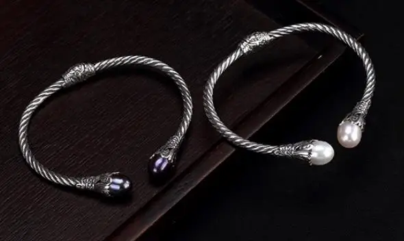 

JOOCHEER Sterling S925 925 silver Bangle pearl thread vintage bracelet