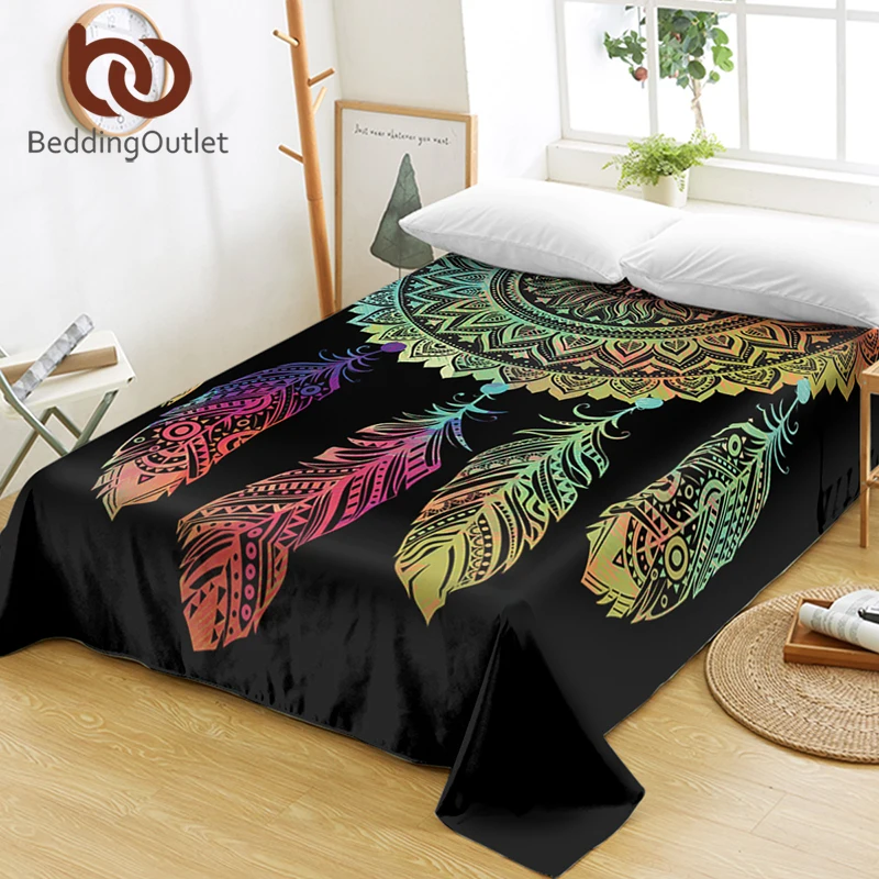 

BeddingOutlet Dreamcatcher Mandala Bed Sheets One Piece Colorful Feathers Flat Sheet Bed Linen Bohemian Home Textiles sabanas