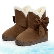 Winter heißer verkauf 2016 frauen rutschfeste verdickung warme stiefeletten feste süße mit bogen weibliche flache winterstiefel MQ905
