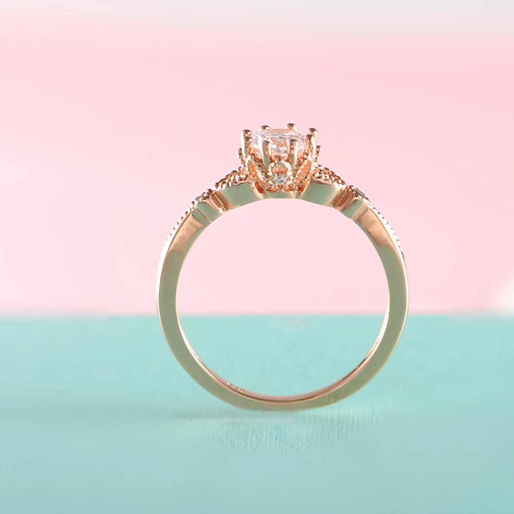 ROXI обручальное кольцо цветок розовое золото Винтажные Ювелирные изделия для женщин кольца Milgrain CZ Циркон уникальные свадебные юбилей anelli donna