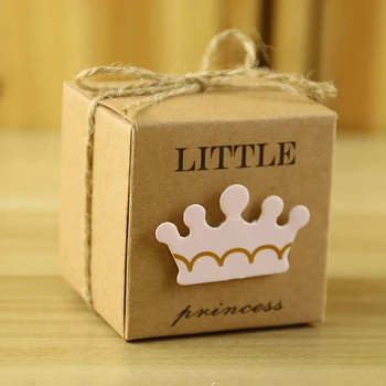 

100pcs Rustic Wedding Table Decoration Lovely Crown Sweet Candy Box hemp rope Bow Birthday Party Gifts Jewelry Box Cute cookies